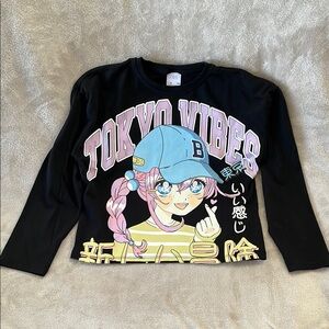Zara Anime girls long sleeve shirt color black size 10.